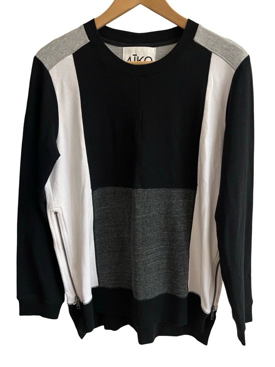 Aiko Tops - AIKO Geometric Color-block Sz M Sweatshirt Black Gray White Zippers Made in USA